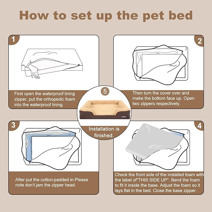 JOYELF Orthopedic Dog Bed for Large Dogs, Waterproof &amp; Washable Cover, Nonskid, Coffee