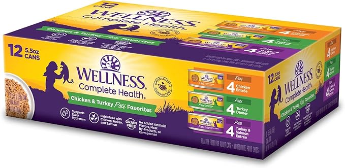 Wellness Complete Health Chicken &amp; Turkey Pate Favorites Variety Pack, 5.5 Ounces Can (Pack of 12)