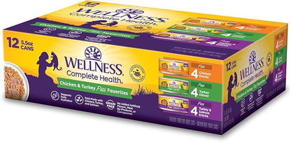 Wellness Complete Health Chicken &amp; Turkey Pate Favorites Variety Pack, 5.5 Ounces Can (Pack of 12)