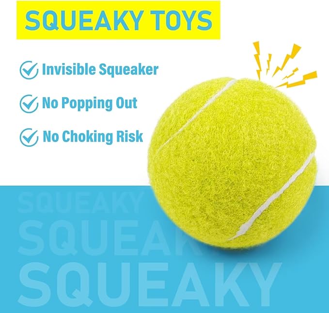 Prime Pets Tennis Balls for Dogs, 2.5 Inch Squeaky Dog Balls for Play &amp; Fetch, Squeaky Tennis Balls for Medium, Large Dogs, Dog Toy Balls