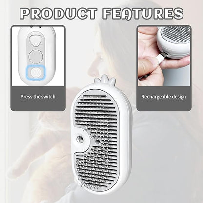 3-in-1 Rechargeable Steam Brush for Cats &amp; Dogs - Anti-Static Spray Pet Grooming Brush with Warm Mist Massage, Hair Shedding Control, Detangling Comb &amp; Cleaning Tool for Effective Deshedding