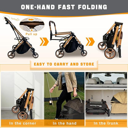Pet Stroller for Small &amp; Medium Dogs Cats up to 55 lbs 4-in-1 Foldable Travel Pet Stroller with Detachable Carrier Lightweight All-Terrain Spring Damping,Car Seat,Sun Canopy,Black