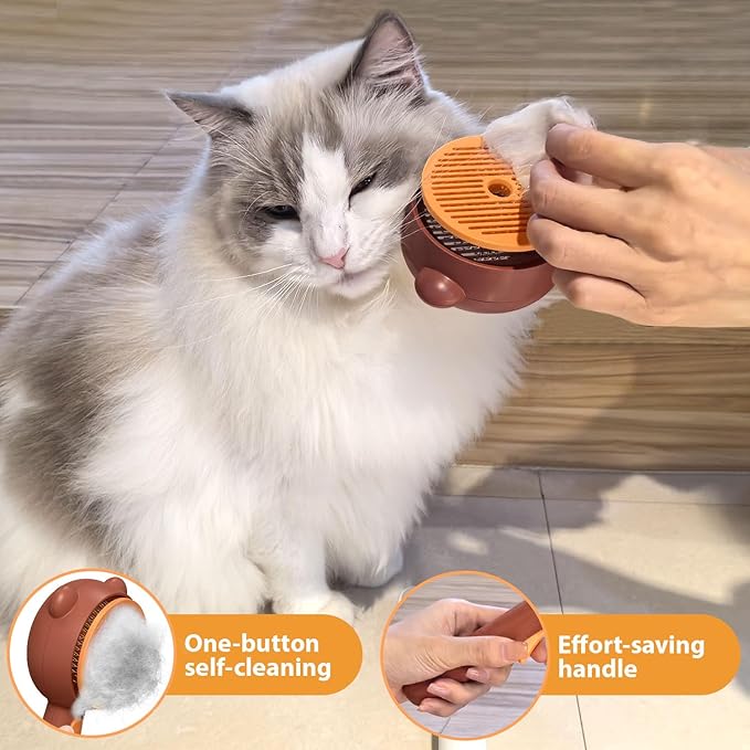 Cat Steam Brush with 2 Spray Levels &amp; Release Button, 4-in-1 IPX7 Waterproof Water Brush for Shedding Grooming, Pet Hair Removal Comb for Long Short Haired Cats Dogs, Self Cleaning Slicker