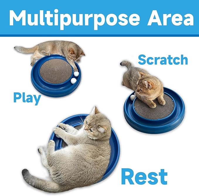 Interactive Cat Ball Track Toy for Indoor Cats, Cat Scratching Board &amp; Exercise Set for Bored Indoor Adult and Kitten Mental &amp; Physical Stimulation, with Spare Ball to Prevent Loss (Blue)