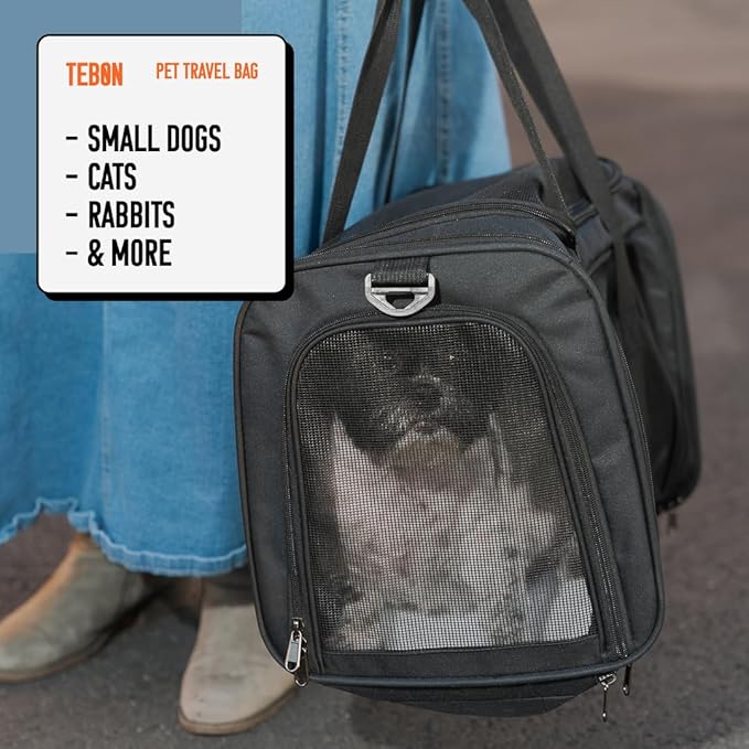 17.5" Pet Travel Carrier Bag - Collapsible Cat &amp; Dog Carrier - Breathable, Durable &amp; Spacious - Fits Small and Medium Pets up to 15lbs - Pet Travel Bag by Tebon