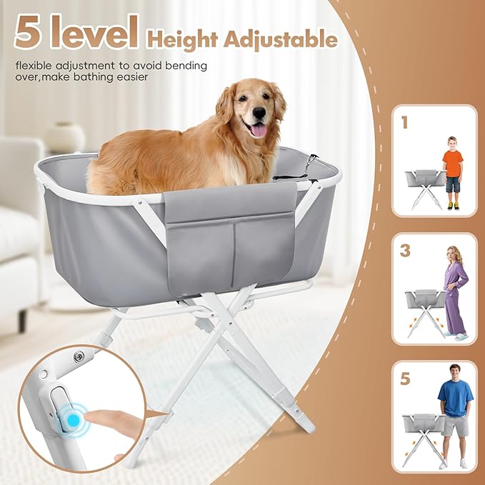 Portable Dog Bathtub, Elevatable Dog Washing Station for Bathing Shower and Grooming, Collapsible Dog Bath Tub for Small/Medium/Large Dogs, Cats &amp; Other Pet (Medium Dogs Bathtub)