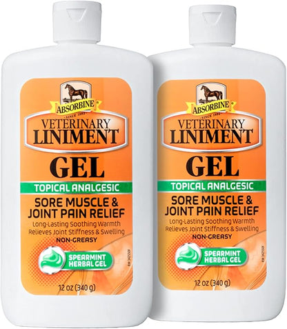 Absorbine Veterinary Liniment Gel, Topical Menthol Analgesic Rub for Sore Muscle, Joint &amp; Arthritis Pain Relief, 12oz Bottle 2-Pack