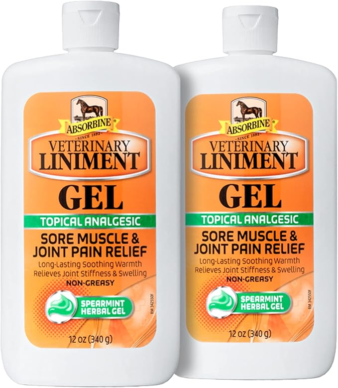 Absorbine Veterinary Liniment Gel, Topical Menthol Analgesic Rub for Sore Muscle, Joint &amp; Arthritis Pain Relief, 12oz Bottle 2-Pack