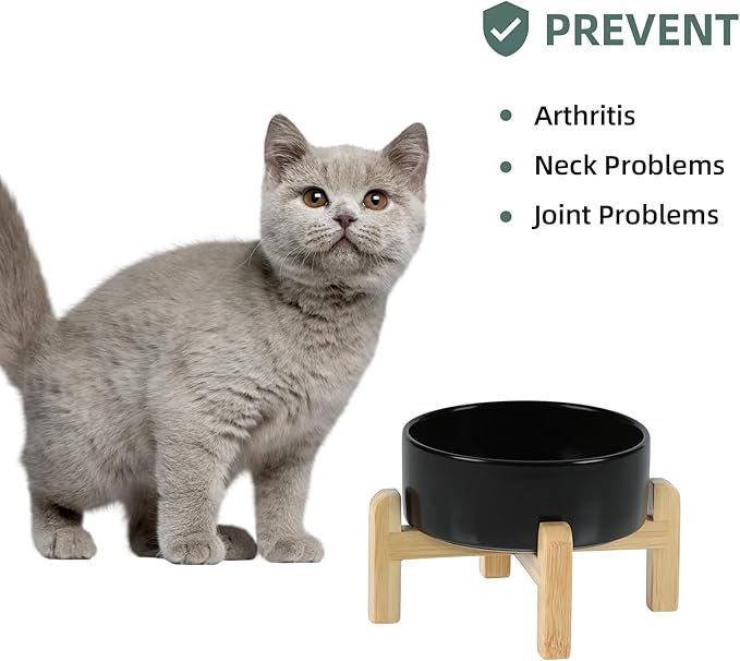 Ceramic Raised Dog and Cat Bowl Set, 2 Heights Elevated Stand, Food and Water Bowl for Small Breed Dogs, Cats, Kitty, Weighted Dog Dishes, Pet Bowls(5.1&