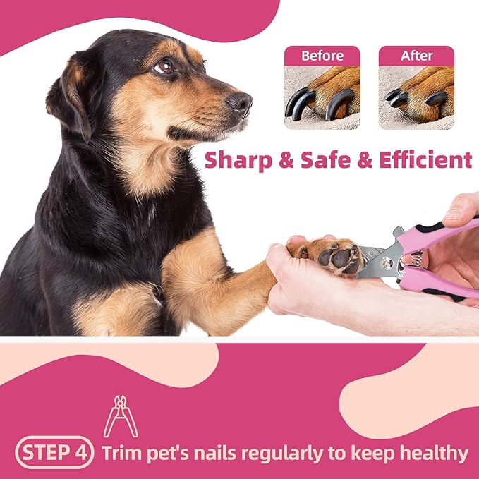 Pet Grooming Kit - 7 PCS Deshedding Brush Set with Slicker, Undercoat Rake, Bath Brush &amp; Nail Clipper for Short &amp; Long Haired Dogs, Cats (Pink)