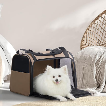 PETSFIT Dog Carrier Cat Carriers for Puppies, Medium Cats up to 25Lbs, Travel Soft Sided Pet Carrier (Large, Khaki)
