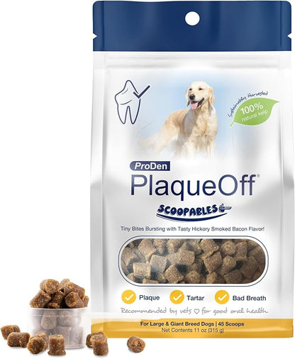 ProDen PlaqueOff Scoopables - Hickory Smoked Bacon Flavor Dental Bites for Large Dogs, Natural Kelp for Plaque &amp; Tartar Control, Freshens Breath -Large &amp; Giant Breed Dental Care- 45 Scoops