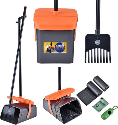 Pooper Scooper Swivel Bin &amp; Rake Kit with 55 Waste Bags, 46" Long Handle Adjustable Portable Non-Breakable Dog Pooper Scooper Easy to Clean Pet Waste