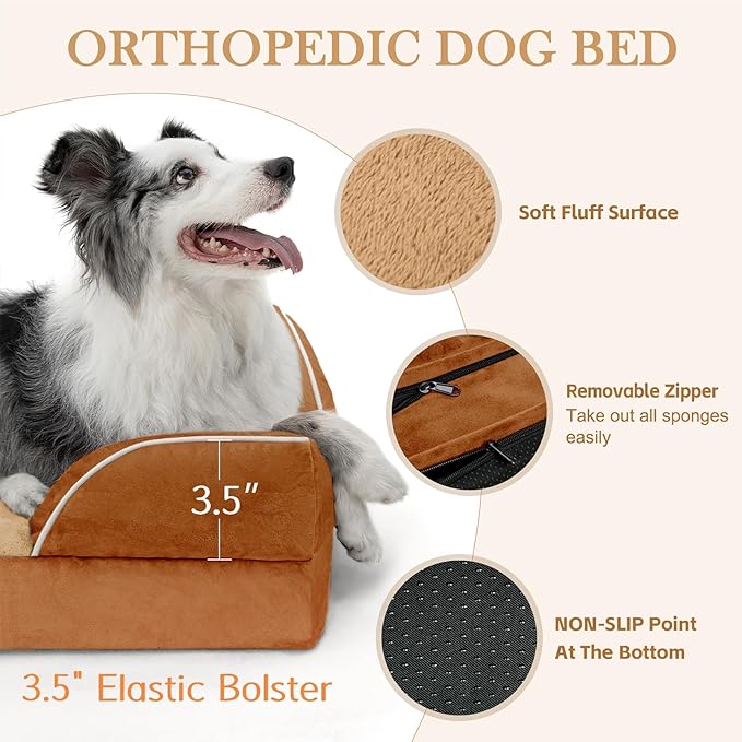 Comfort Expression Small Dog Beds Waterproof Orthopedic Foam Dog Sofa Beds for Small Dogs Comfy Pet Bed with Washable Removable Cover &amp; Non-Slip Bottom(X-Small,Caramel)