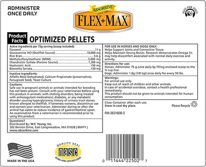 Absorbine Flex+Max Horse Joint Supplement Pellets, Highly Palatable, Comprehensive Equine Formula with Glucosamine, MSM, Chondroitin &amp; Flaxseed, 5lb Bag / 30 Day Supply