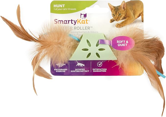 SmartyKat Flutter Roller Feather &amp; Ribbon Chase Cat Toy - Green, One Size