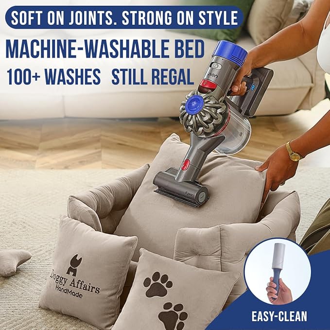 Luxury Dog Bed Chesterfield – Handcrafted Velvet Throne for Dogs | Joint Support, Calming &amp; Temp-Regulating Comfort | Durable 5+ Years, Anti-Claw, Washable 100+ Times –Ivory, Size: XS