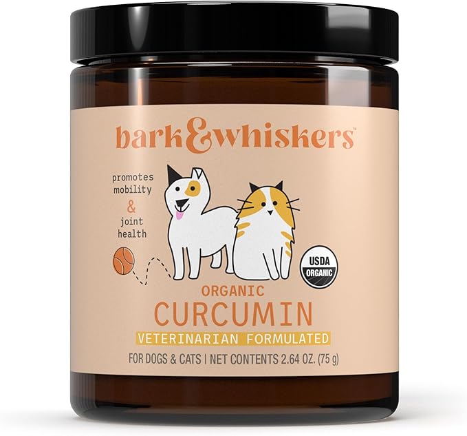 Bark &amp; Whiskers Organic Curcumin, 2.64 Oz. (75 g), 300 Scoops, Promotes Mobility &amp; Joint Health, Veterinarian Formulated, Non-GMO, Certified USDA Organic, Dr. Mercola