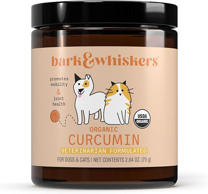 Bark &amp; Whiskers Organic Curcumin, 2.64 Oz. (75 g), 300 Scoops, Promotes Mobility &amp; Joint Health, Veterinarian Formulated, Non-GMO, Certified USDA Organic, Dr. Mercola