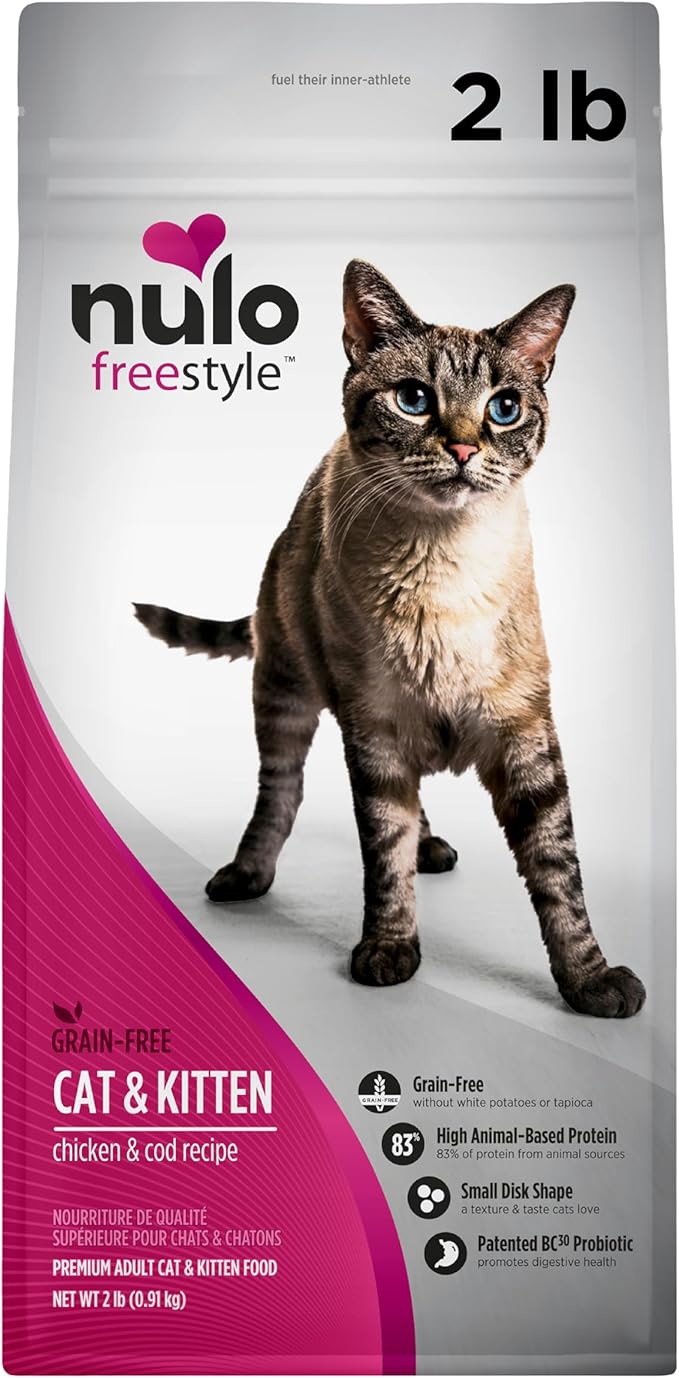 Nulo Freestyle High Protein Cat &amp; Kitten Food, Chicken &amp; Cod Recipe - Natural Grain-Free Dry Cat Food with Omega Fatty Acids &amp; Probiotics, 2 lb Bag
