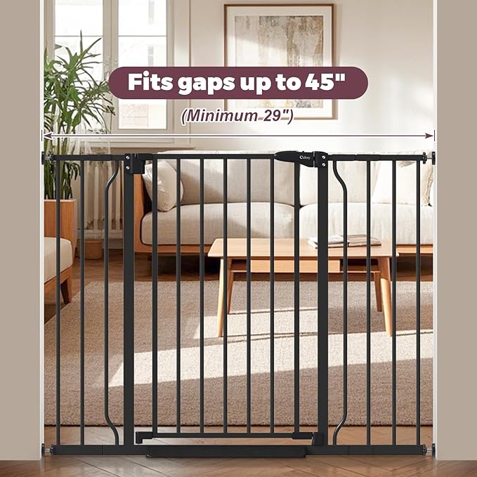 29"-45" Baby Gate for Stairs, Auto Close Stroller Friendly Dog Gate Indoor for Doorways, Pressure Mounted Baby Gate, Easy Walk Through Gate for Children &amp; Pets, Black