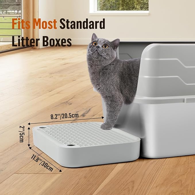 Cat Litter Box Ramp Mat with Filter Function, Cat Step Pedal Stool for Self-Cleaning Litter Box, Easy to Clean, Ideal for Kitten &amp; Elderly Cats (Light Grey)