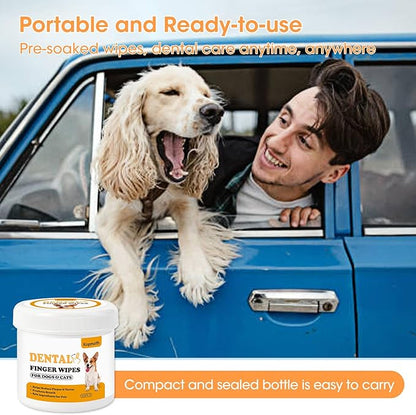 Finger Brushes for Dental Care of Pets, Teeth Cleaning Finger Wipes, Dog Dental Wipes, Reduce Plaque &amp; Tartar, Freshen Breath, Safe &amp; Natural Pet Dental Wipes for Dogs Teeth