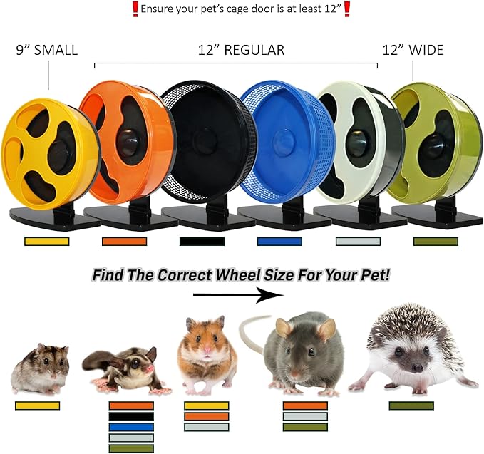 Silent Runner 12" Wide + Cage Attachment - Silent, Fast, Durable Exercise Wheel - Sugar Gliders, Degus, Rats, Hedgehogs, Prairie Dogs &amp; Small Pets