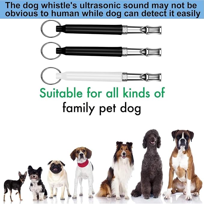 3 Pack Dog Whistle to Stop Barking Neighbors Dog - Adjustable Ultrasonic Silent Dog Whistle for Professional Training &amp; Bark Control, with Lanyard (Black/White) - Effective Recall &amp; Long Range