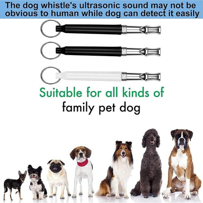 3 Pack Dog Whistle to Stop Barking Neighbors Dog - Adjustable Ultrasonic Silent Dog Whistle for Professional Training &amp; Bark Control, with Lanyard (Black/White) - Effective Recall &amp; Long Range