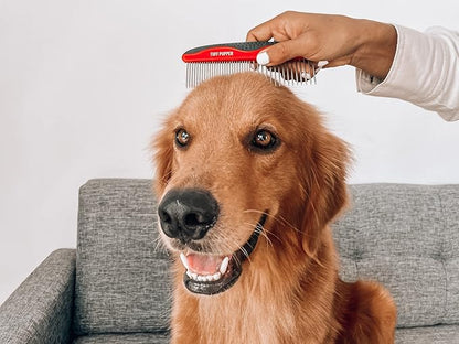 Tuff Pupper Dog Grooming Comb Set | Easily &amp; Safely Remove Dead, Matted Knotted Hair | Ergonomic Pet Detangling Combs | No-Slip Safety Handle For Precision Control | Rounded Tips Prevent Scratching
