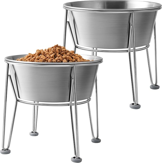 Elevated Dog Bowls for Large &amp; Medium Dogs - Stainless Steel 64oz/8 Cup Raised Feeder with Non-Slip Base, Dual Food &amp; Water Bowls 2-Pack