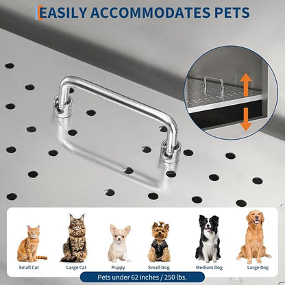 Stainless Steel Dog Washing Station - Dog Bath Tub for Large, Medium, Small Dogs, Pet Grooming Tub with Ramp, Non-Slip Grate, Shower, Soap Box, Faucet, Drain for Home &amp; Outdoor （Right RAMP, 60"）
