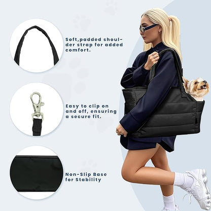 Lightweight Dog Purse Carrier for Small Dogs Under 15 lbs, Puffy Quilted Pet Carrier Tote for Puppies with Safety Leash Clip, Women&