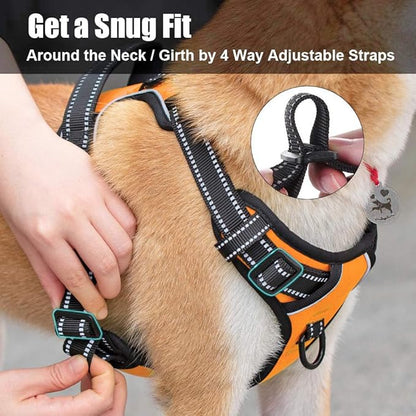 PoyPet No Pull Dog Harness, Reflective Comfortable Vest Harness with Front &amp; Back 2 Leash Attachments and Easy Control Handle Adjustable Soft Padded Pet Vest for Small to Large Dogs (Orange,XL)