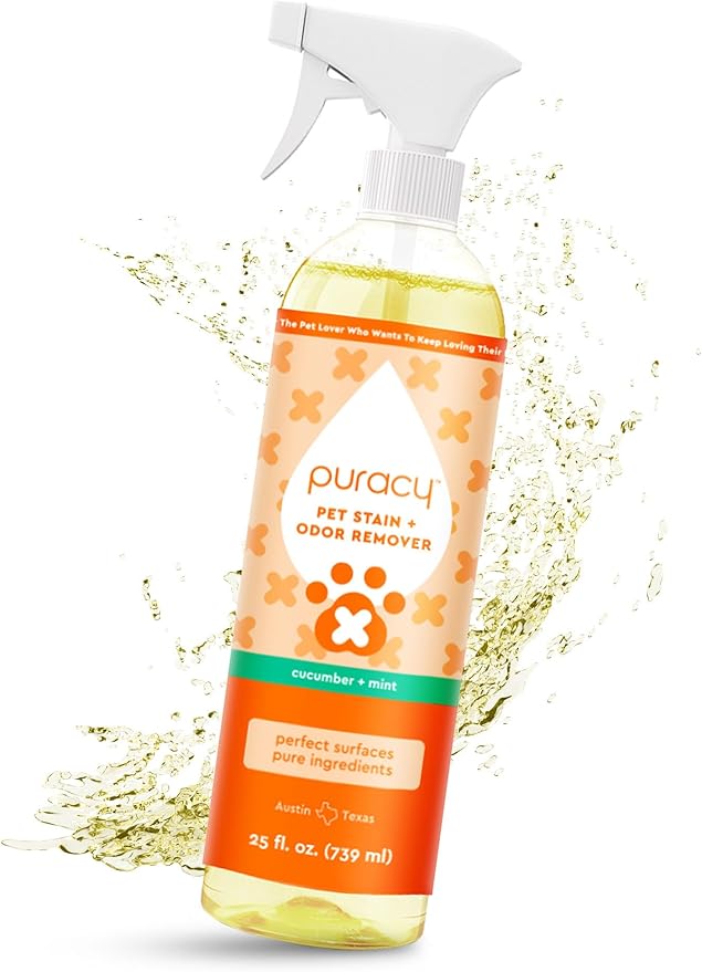 Puracy Pet Stain and Odor Remover - Enzyme Cleaner for Dog Urine and Poop Carpet - Cat Pee Enzyme for Cat Urine Cleaner Destroyer - Cucumber &amp; Mint, 25oz