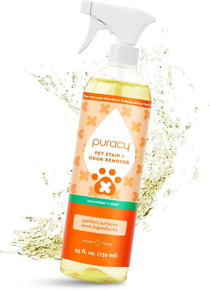 Puracy Pet Stain and Odor Remover - Enzyme Cleaner for Dog Urine and Poop Carpet - Cat Pee Enzyme for Cat Urine Cleaner Destroyer - Cucumber &amp; Mint, 25oz