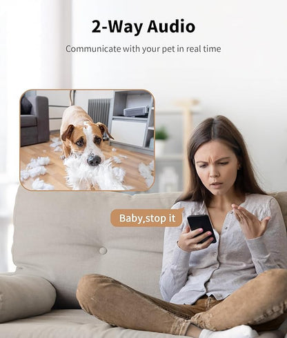 2K Pet Camera Treat Dispenser, 360°View Dog Camera with Phone App, 5G&amp;2.4G WiFi 2-Way Talk Pet Cam Indoor for Cats Remote Treat Tossing, Motion Alerts, Auto Tracking