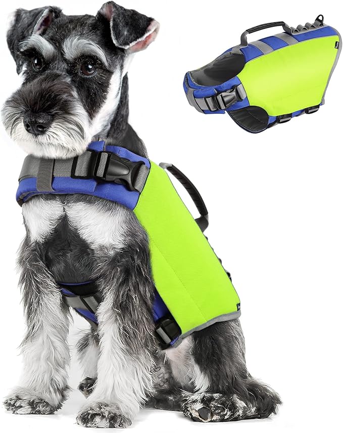 Pawaboo Dog Life Jacket - Reflective Safety Vest with Strong Buoyancy &amp; Rescue Handle, Ripstop Dog Lifesaver for Swimming, Boating - Bright Yellow, S