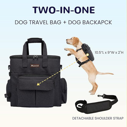 Modoker Dog Travel Bag with 2 Collapsible Dog Bowls, 1 Dog Backpack, Airline Approved Pet Travel BagOrganizer for Supplies &amp; Accessories, 2 Travel Dog Food Container, Black