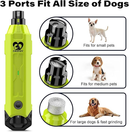 Casfuy 6-Speed Dog Nail Grinder - Newest Enhanced Pet Nail Grinder Super Quiet Rechargeable Electric Dog Nail Trimmer Painless Paws Grooming &amp; Smoothing Tool for Large Medium Small Dogs (Green)