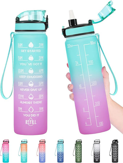 Enerbone Water Bottle, Leakproof BPA &amp; Toxic Free, Motivational Water Bottle with Times to Drink and Straw, Fitness Sports Water Bottle with Strap for Office, Gym, Outdoor Sports