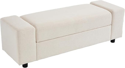 Storage Ottoman Bench,55 Inch End of Bed Linen Bench with Large Storage for Bedroom/Living Room/Entryway/Closet(Beige)