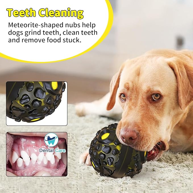 Dog Ball for Aggressive Chewers - Interactive Dog Toy Balls Fun Squeaky Sound to Keep Them Busy, Durable for Small Medium Large Breeds, Rubber Pet Chew Toys, As Seen on TV, Black &amp; Yellow
