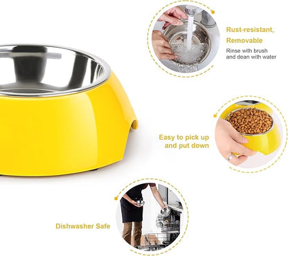 Elevated Dog Bowls Set - Non-Slip Raised Pet Feeder with Medium (2 Cups) &amp; Large (4 Cups) Stainless Steel Bowls - Includes Durable Resin Stand for Puppies, Adult Dogs &amp; Cats - Yellow