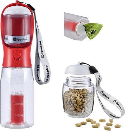 Dog Water Bottle with Food Container &amp; Poop Bag Holder, Travel Water Bowl, Portable Pet Dispenser, Dog Stuff Accessories Items, Puppy Essentials Necessities for Yorkie Chihuahua Walking Hiking
