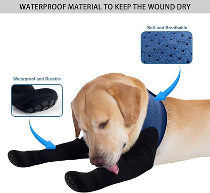 COODEO Dog Socks to Prevent Licking Paws, Dog Healing Boots &amp; Paw Protectors with Non-Slip Bottoms to Protect Wounds, Waterproof Sleeve Dog Shoes for Licking (Blue, XL)