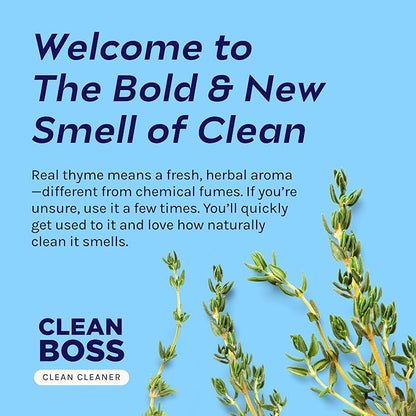 CleanBoss Botanical Disinfectant - Multi-Surface Cleaner - 128 oz - Kills 99.9% of Germs + Cold &amp; Flu Viruses - Fresh Thyme Scent - No Rinse on Food Contact Surfaces - Pet Friendly