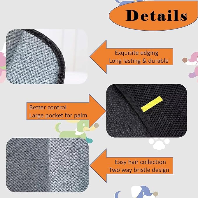 3 PCS Pet Hair Removal Glove for Cats &amp; Dogs, Electrostatic Grooming Gloves for Pet Hair, Reusable Double Sided Static Hair Remover for Couch, Furniture, Carpet &amp; Car Seat