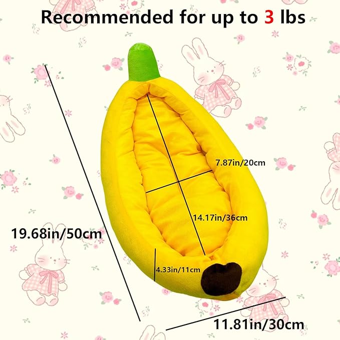 Bunny Bed,Rabbit Bed,Thick&amp;Soft with Removable Mat,Machine Washable Guinea Pig Cushion,Cozy Bunny Plush House,Warm Small Animal Sleeping Beds(Yellow Banana Shape-M)